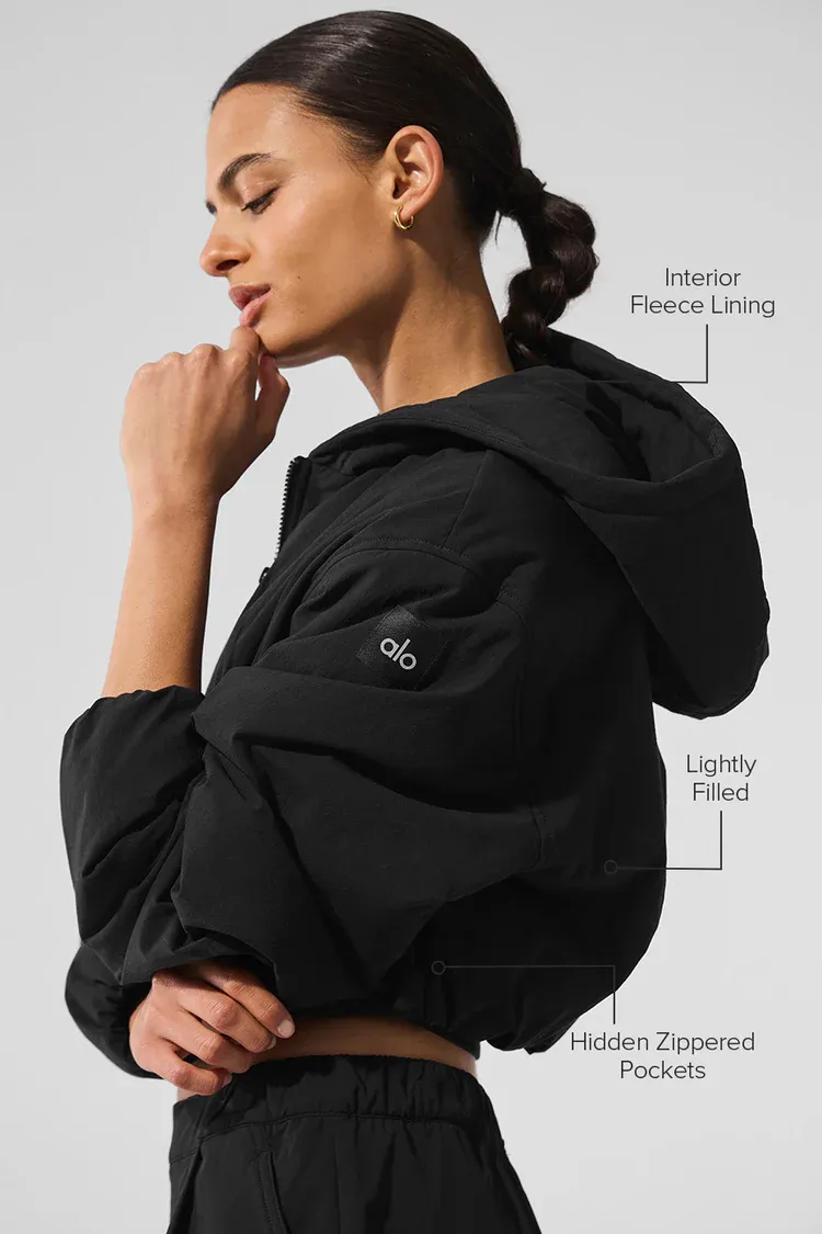 Casaco Cropped Mountain Peak Full-Zip Com Capuz
