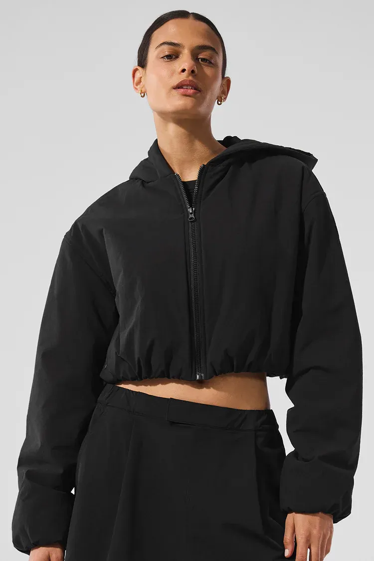 Casaco Cropped Mountain Peak Full-Zip Com Capuz